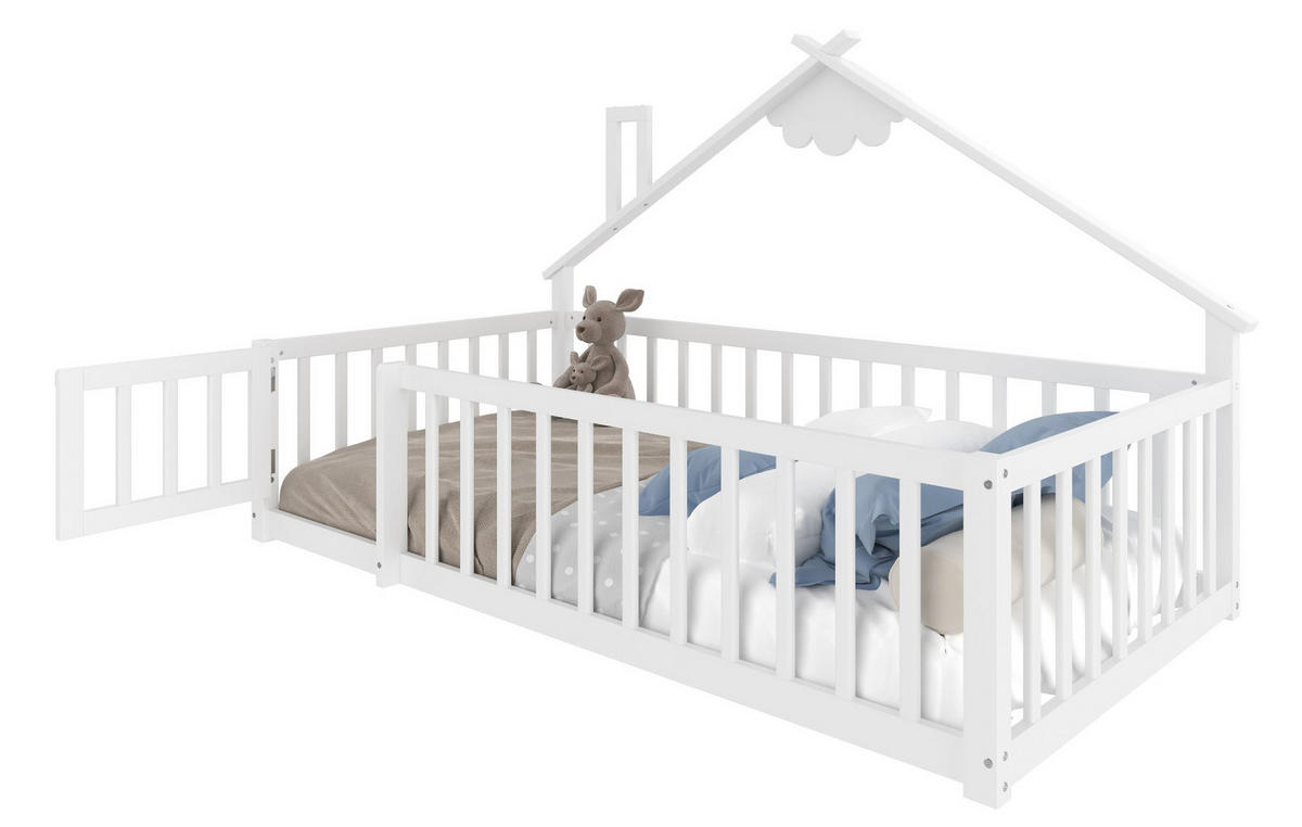 POLSTERBETT 90/190 cm Weiß aus Kiefernholz und MDF mit Hausform - Weiß, Holz (90/190cm) - OKMYHOME