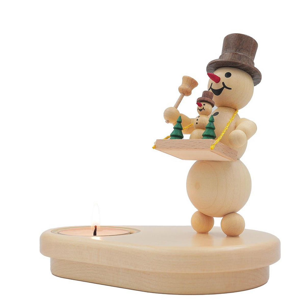 HOLZFIGUR Schneemann mit Bauchladen und Teelicht 13/13 cm - Multicolor, Holz (13/13/0.1cm)