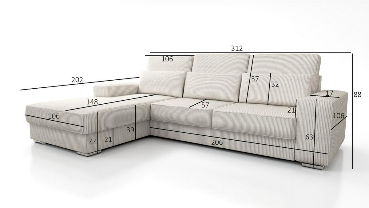 ECKSOFA Nevio In Scala - Schwarz, Holzwerkstoff/Textil (312/202cm) - Fun Möbel