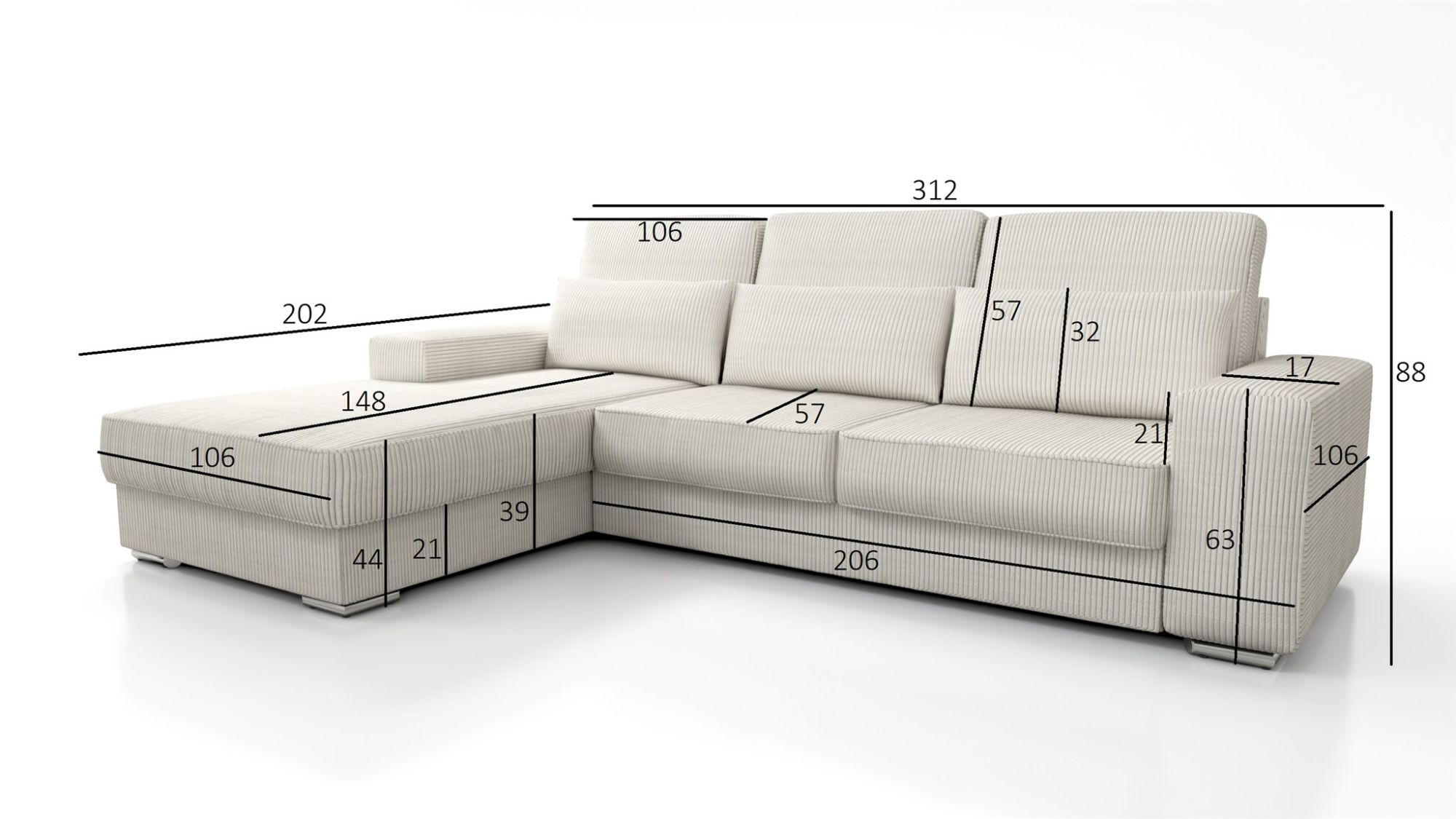 Thumbnail - Fun Möbel Ecksofa, Beige, Textil, Ottomane links, 312x202 cm, Wohnzimmer, Sofas & Couches, Wohnlandschaften, Ecksofas