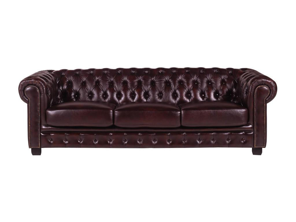 CHESTERFIELD Ledersofa 4-Sitzer - Büffelleder - Rotbraun - BRENTON - Bordeaux, Leder (99/73/240cm) - Vente-Unique