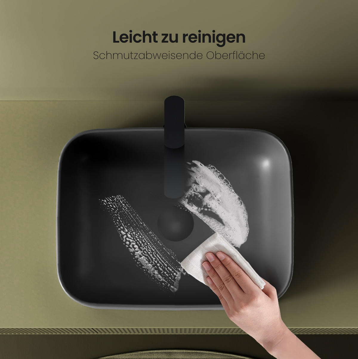 WASCHBECKEN Keramik Rechteck Abgerundete Matt Dunkelgrau 50,5 / 38 / 15 cm - Schwarz, Keramik (38/15/50.5cm) - EMKE