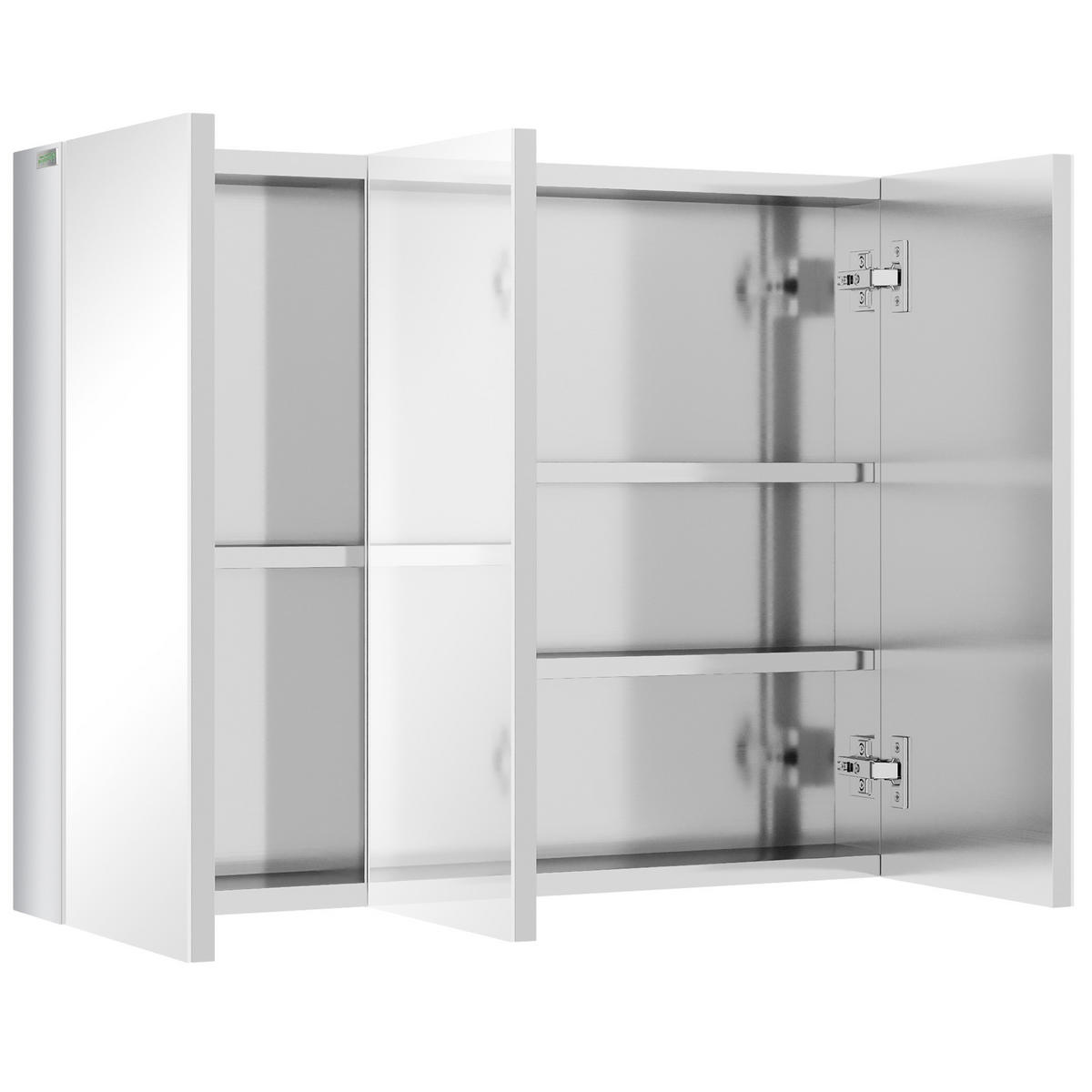 SPIEGELSCHRANK mit 5 Ablagen, 3 Glastüren, Edelstahl, 70 x 12 x 55 cm, Silber - Silberfarben, Glas (12/55/70cm) - Kleankin