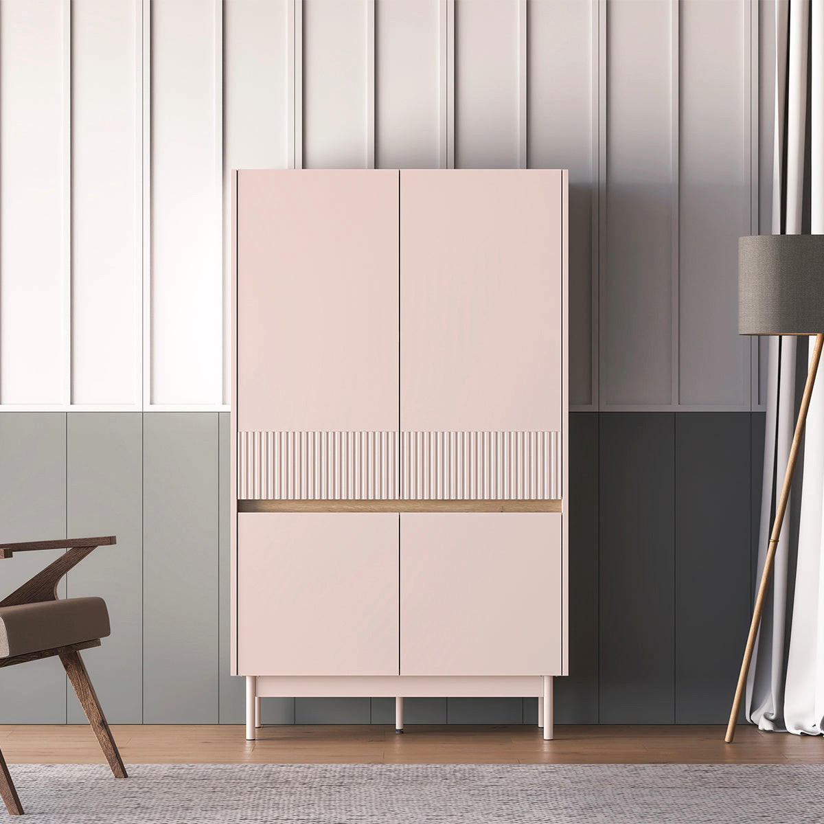 SCHRANK 4 Türen Connie Kaschmir und Holz - Beige, Holzwerkstoff (91.9/155.8/40cm) - Petits-meubles