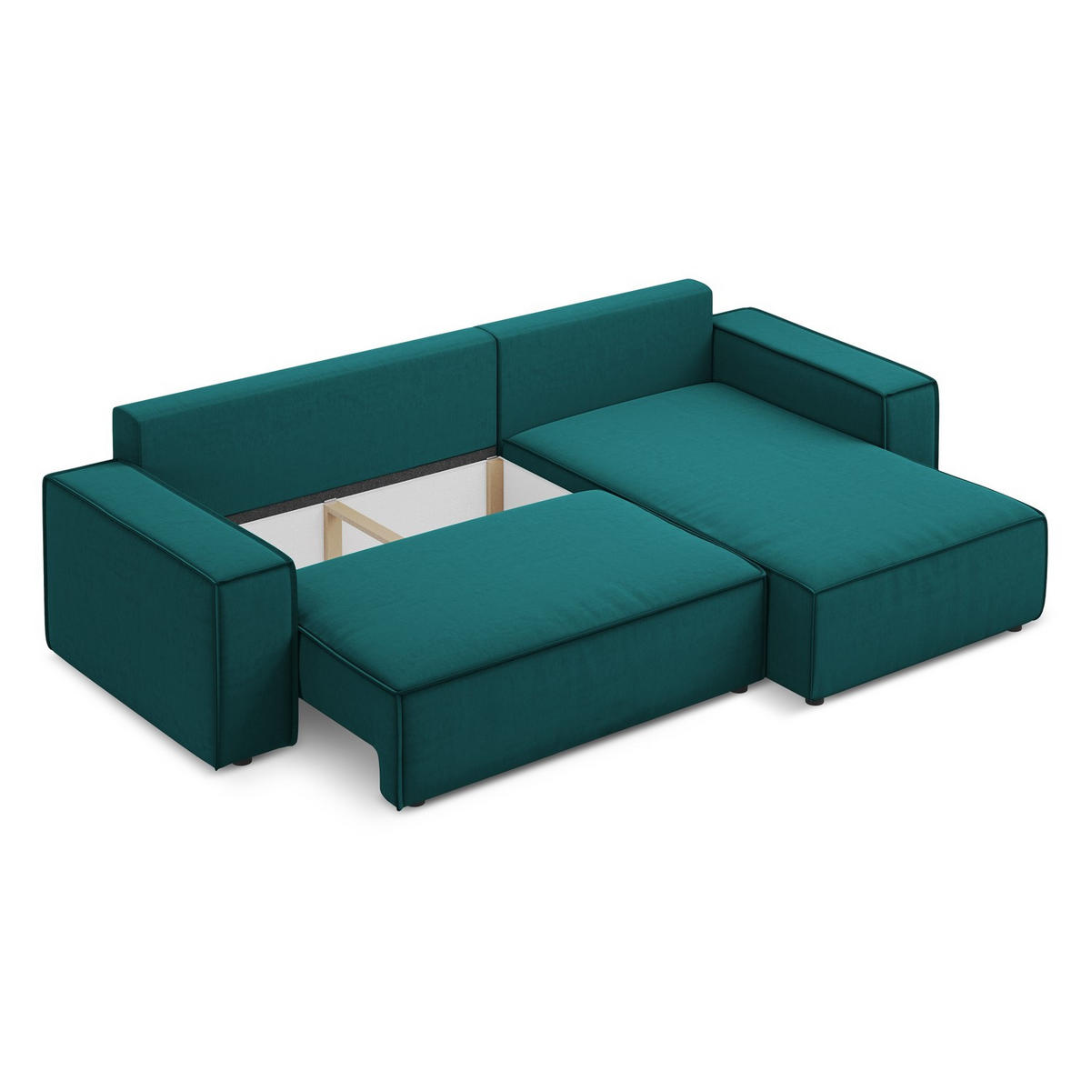 ECKSOFA mit Schlaffunktion Samt Stoff Blau - Blau/Petrol, Kunststoff/Textil (290/185cm) - LaMiaSofa