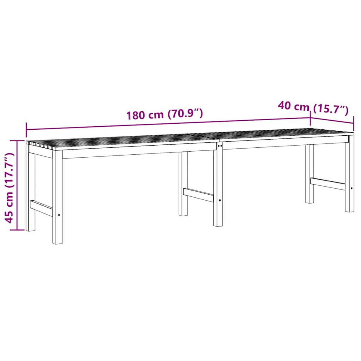 GARTENBANK 180 Cm Massivholz Teak - Braun, Holz (180/45/40cm) - vidaXL