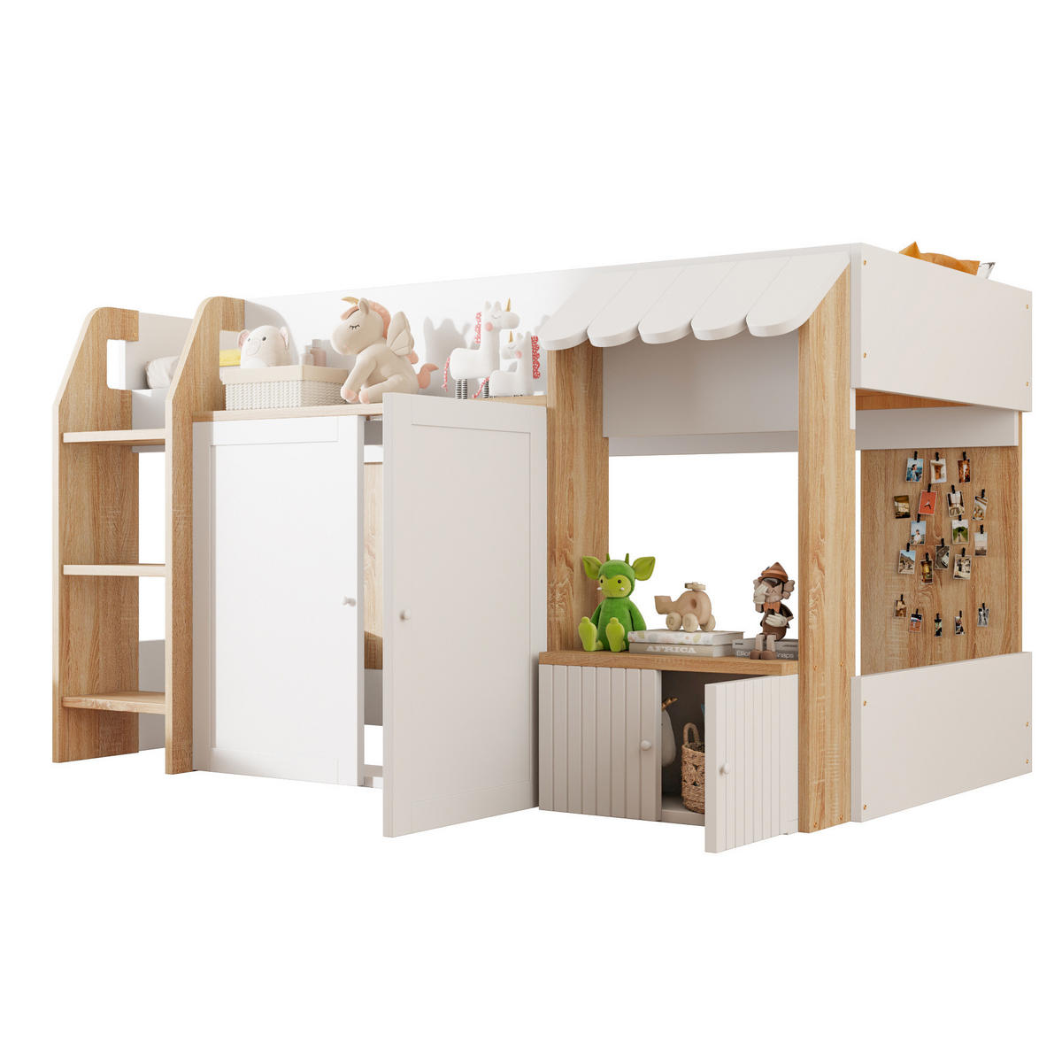 HAUSBETT Hausförmig 90/200 cm Weiß/Natur mit Stauraum ohne Matratze - Weiß, Holz (90/200cm) - MIVRAY
