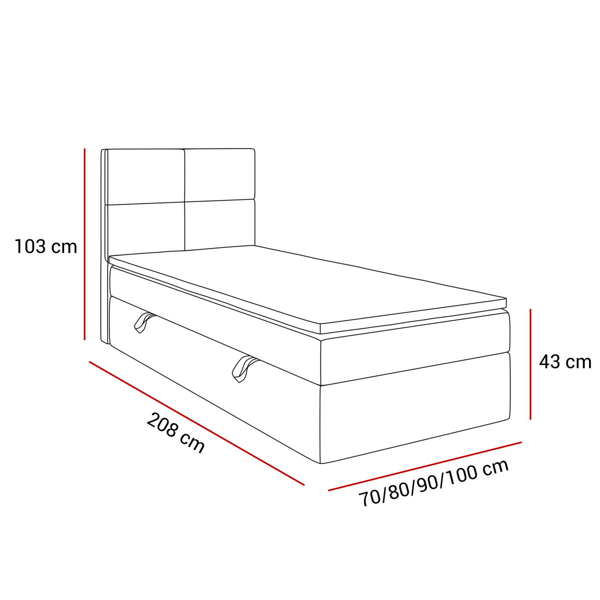 BOXSPRINGBETT Bett CROSS MINI mit Topper 90x200 cm Jasmine 61 - Rosa, Textil - Lookway