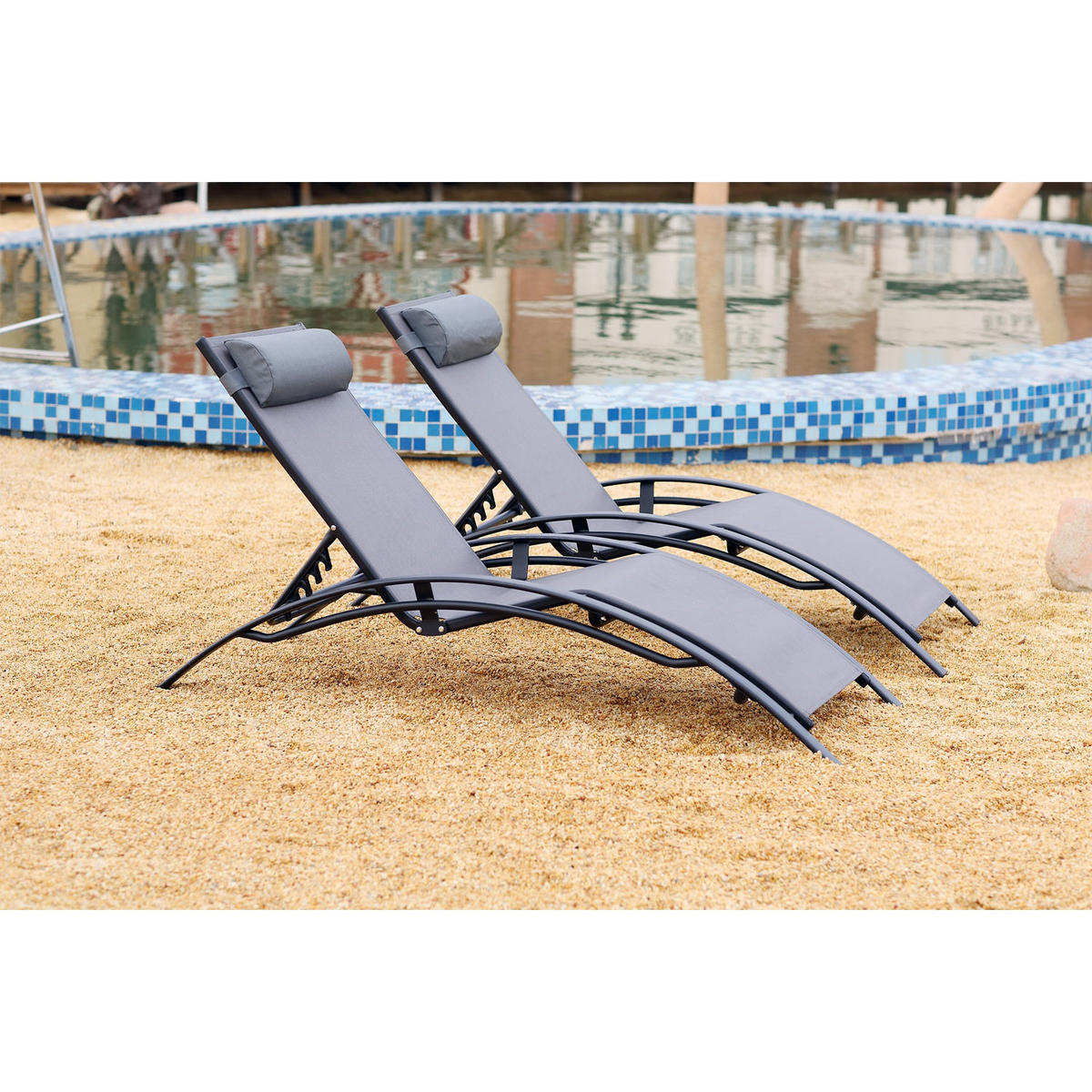 LIEGESTUHL Bahia Grau en Aluminium Zeitgenössisch set 2 - Grau, Metall (66/30/179cm) - Concept Usine