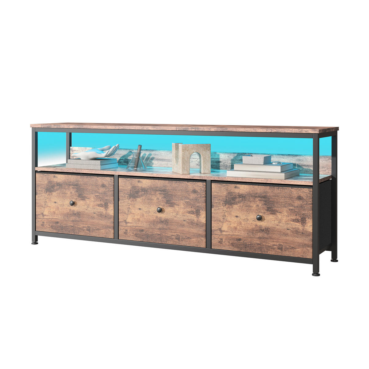 LOWBOARD WoodenAura mit LED-Beleuchtung, 108x29.8x57 cm, mit drei Schubladen, Stoffmaterial - Eiche Artisan, Metall (29.8/57/108cm) - WoodenAura