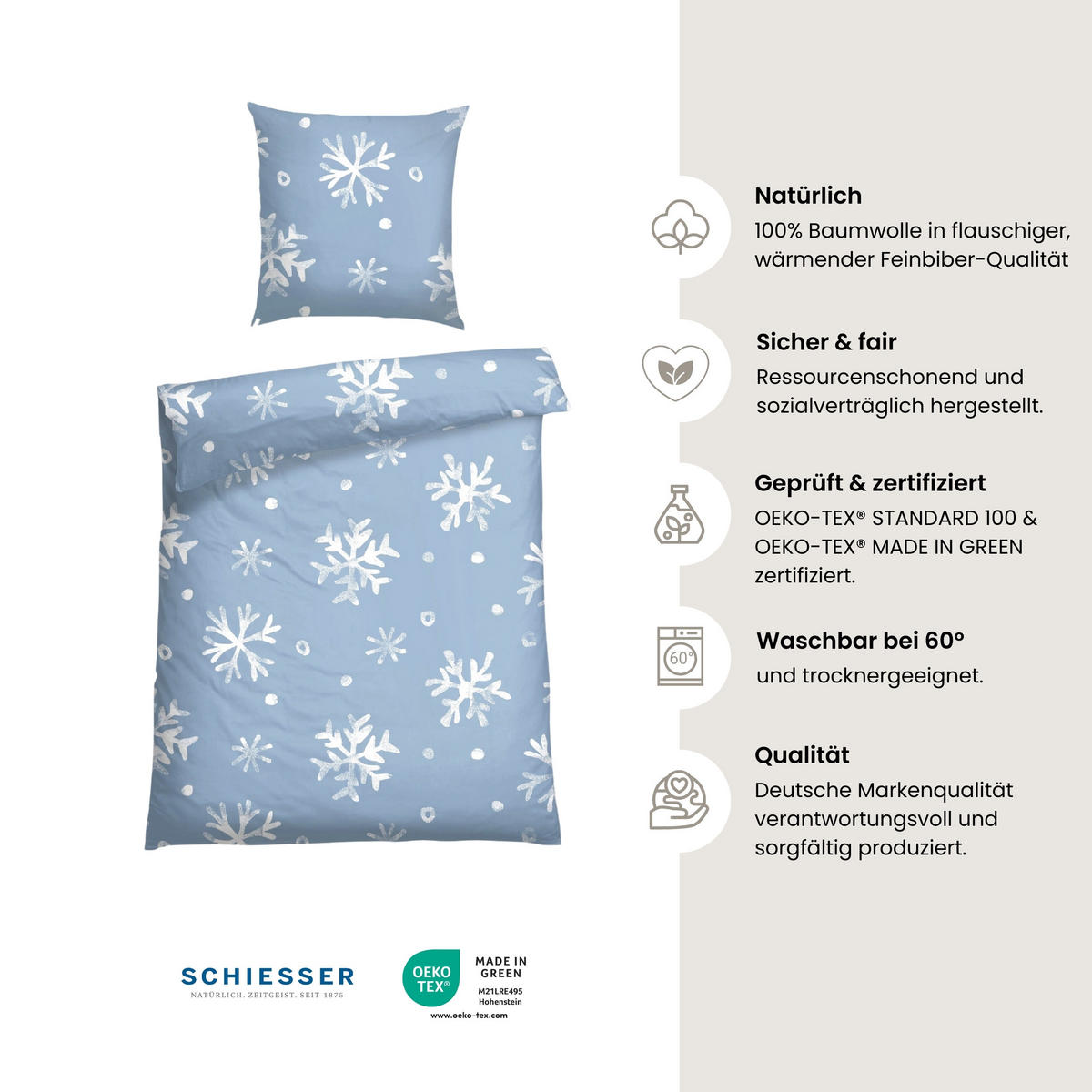 BETTWÄSCHESET Skadi - Feinbiber - 2-teilig - 135 x 200 cm - Blau - Blau, Textil (135/200cm) - SCHIESSER