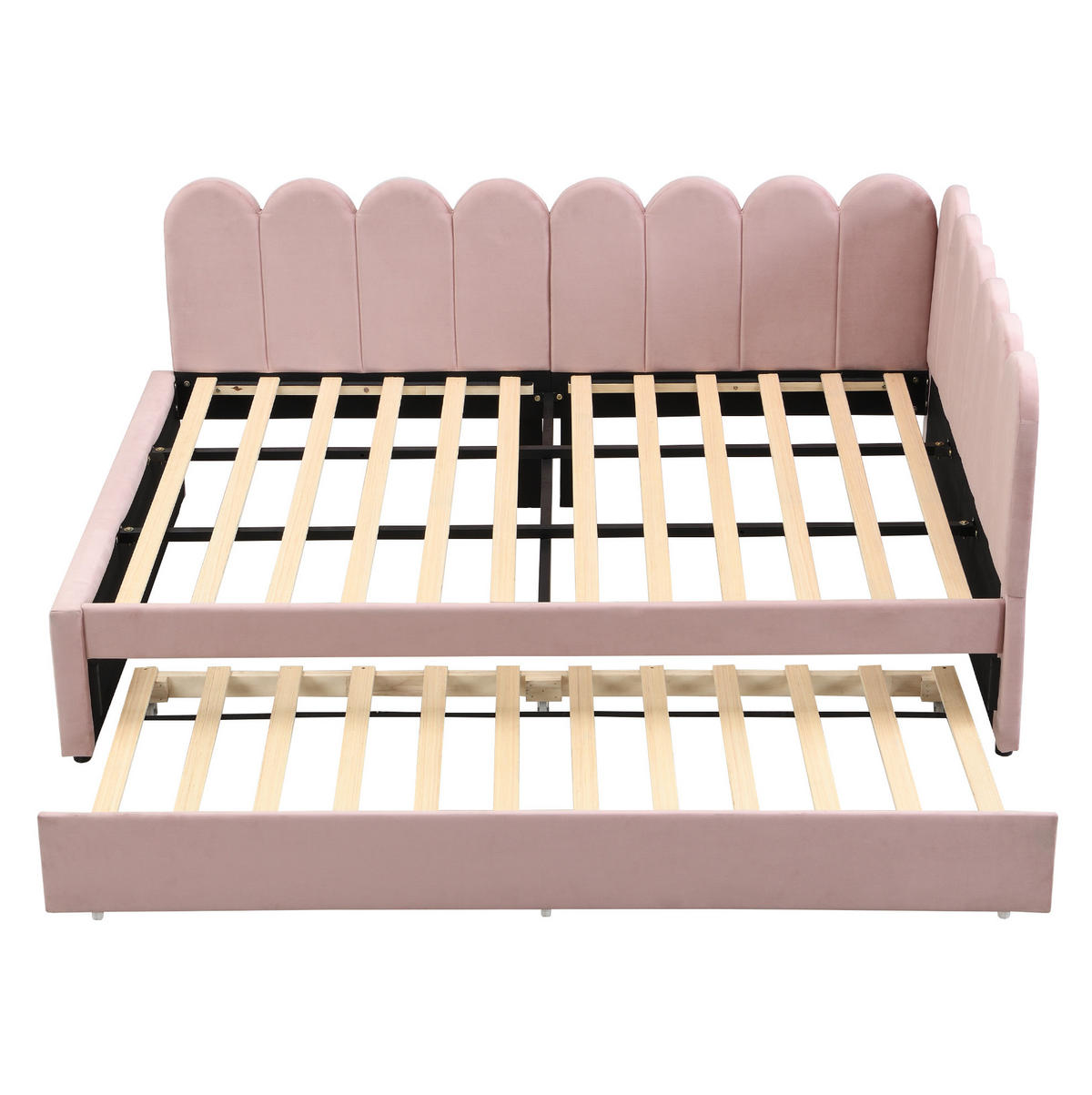 MULTIFUNKTIONSBETT mit Ausziehbett und blütenblattförmiger Rückenlehne Rosa 140/205/90 cm - Rosa, Leder (140/200cm) - OKWISH