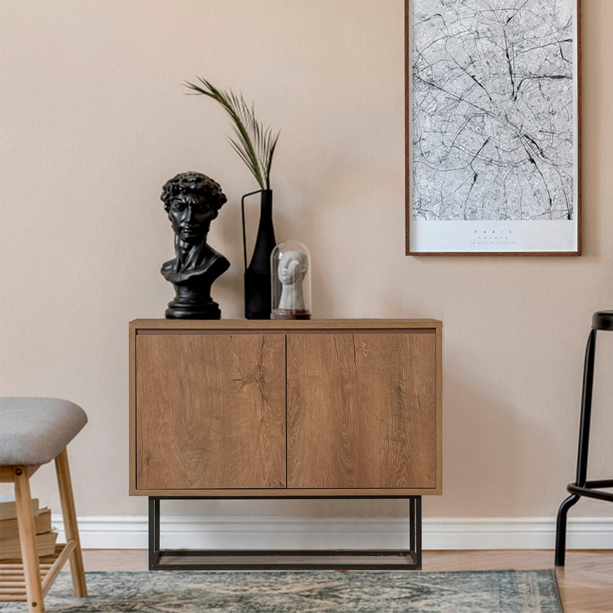 SIDEBOARD 2 Türen Dekor Nussbaum L90 cm - Zuri - Nussbaumfarben, Holzwerkstoff (36/72/90cm) - Calicosy