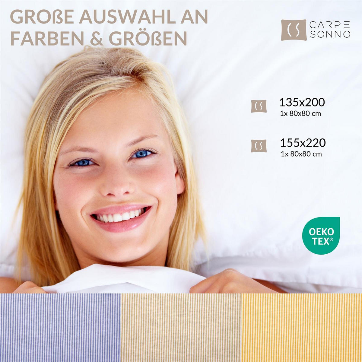 SEERSUCKER-BETTWÄSCHE 135x200 gestreift Sommer Bettbezug Bügelfrei aus 100% Baumwolle, Bettbezüge Streifen Muster Creme - Weiß, Textil (135/200cm) - Carpe Sonno