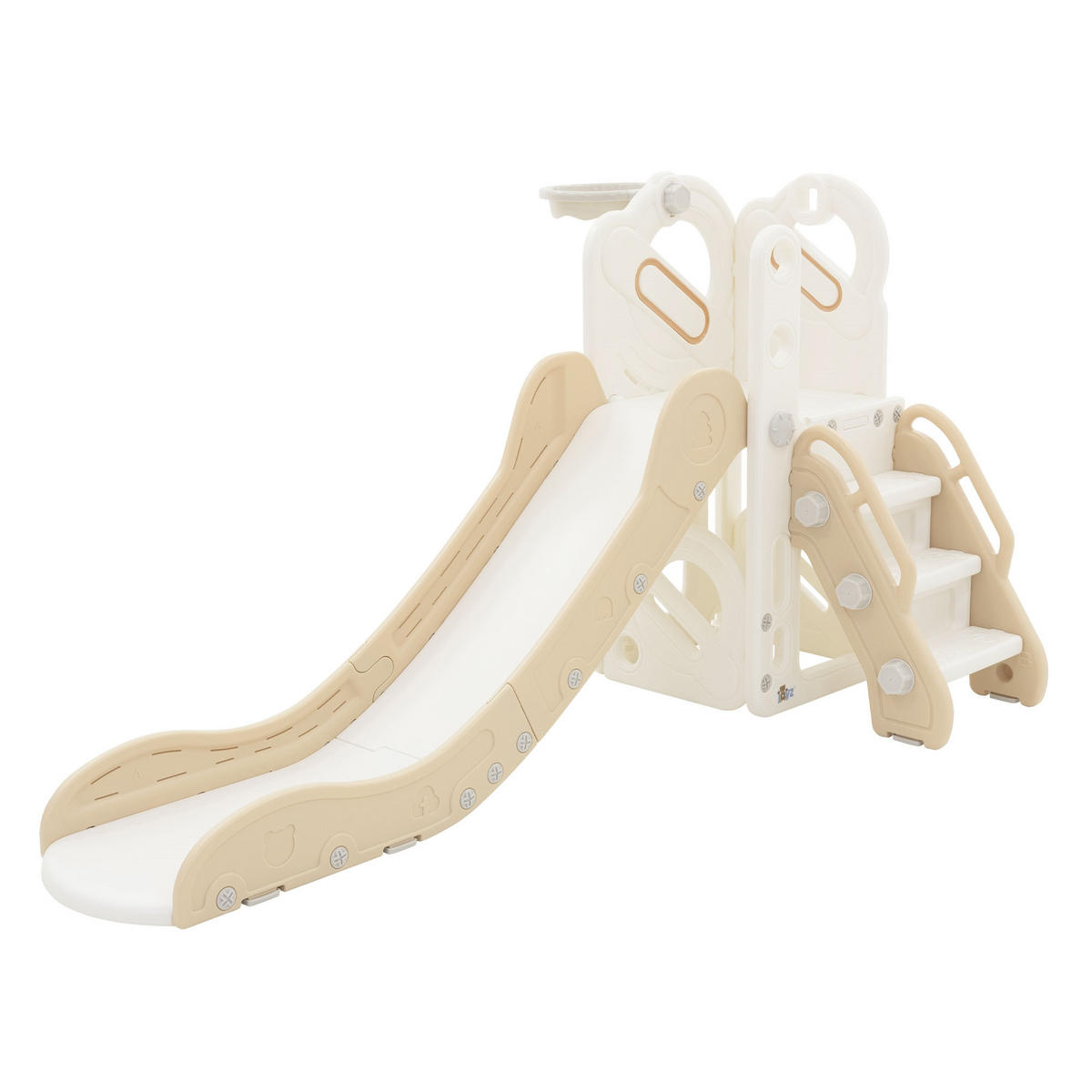 KINDERRUTSCHE 3 in 1 Kleinkinderrutsche mit Turm und Basketballkorb Weiß-Beige - Beige, Kunststoff (153/85.5/91cm) - Joyz