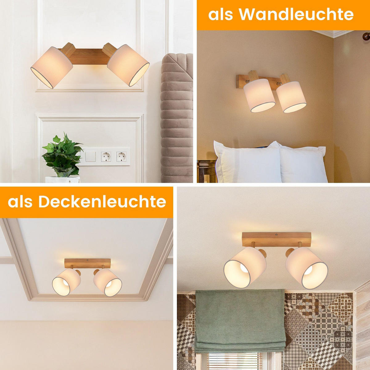 DECKENSTRAHLER Gaara 13/13/21cm - Eukalyptusholzfarben, Holz (13/13/21cm) - ZMH