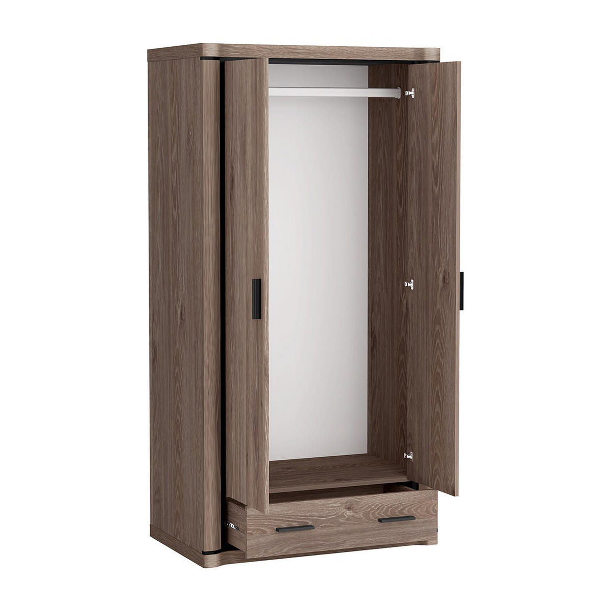 KLEIDERSCHRANK Dallas D-20 97 x 192 x 59 cm Trüffeleiche - Trüffeleichefarben/Schwarz, Holzwerkstoff/Kunststoff (97/192/59cm) - Koseto