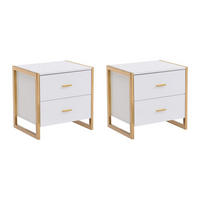 NACHTTISCHE mit 2 Schubladen 2er-Set - MDF - Weiß lackiert & Goldfarben - OMBRELIA - Weiß, Holz (40/50/50cm) - Vente-Unique