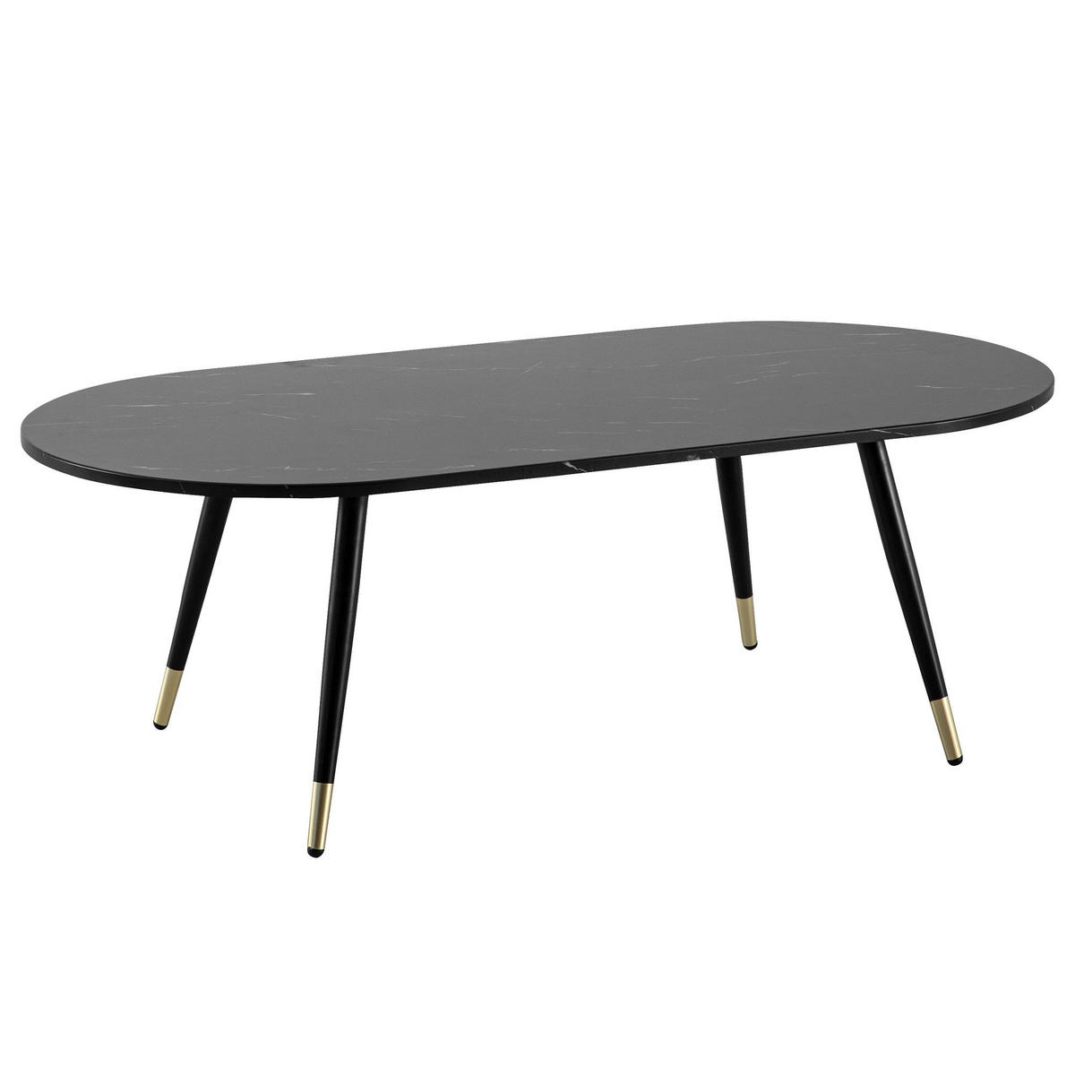 COUCHTISCH oval in Marmor-Optik – mit Metallgestell im modernen Design, Schwarz 120x60x42 cm - Goldfarben/Schwarz, Holzwerkstoff/Metall (60/120/42cm) - KADIMA DESIGN
