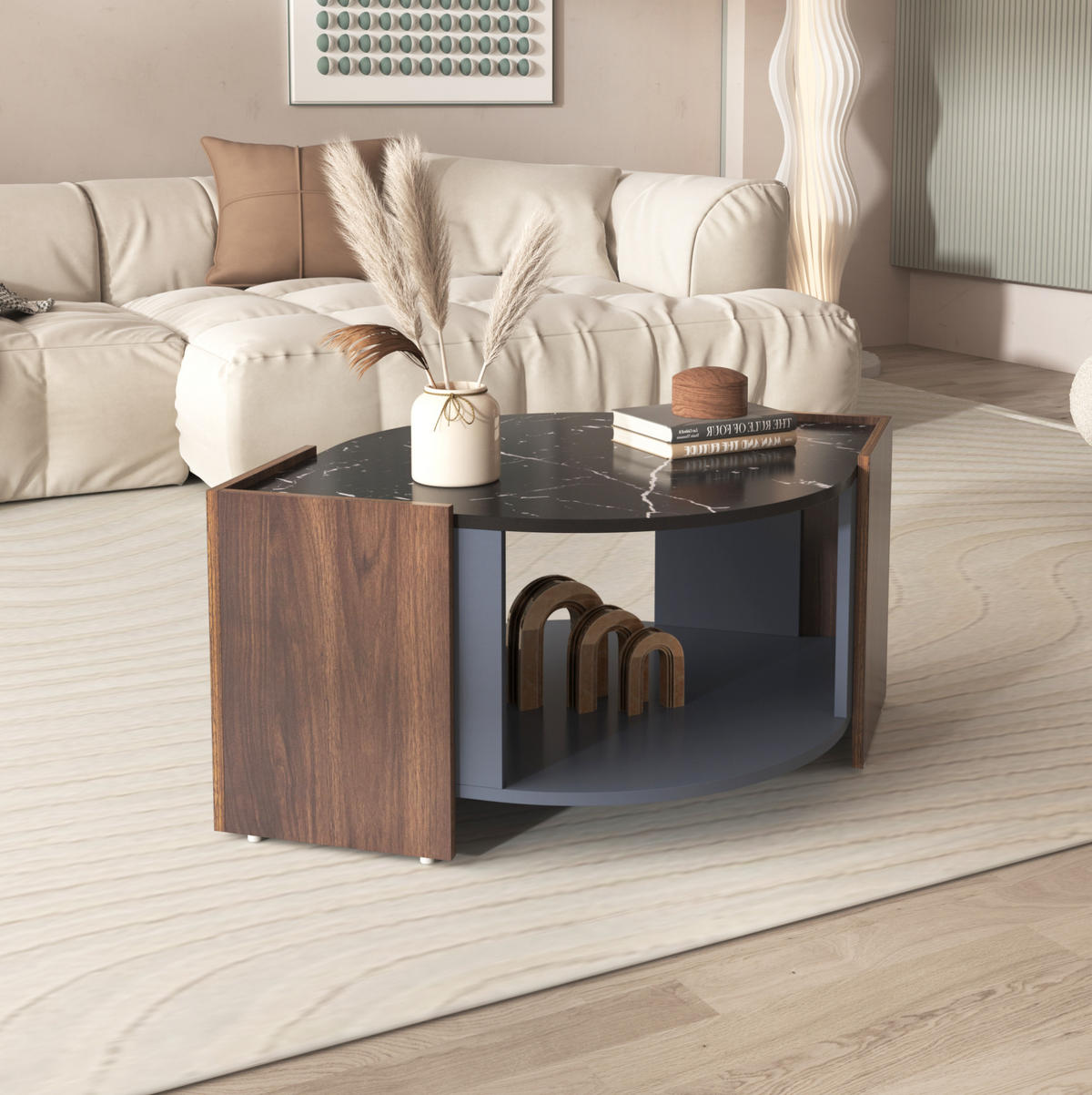 COUCHTISCH, schwarze Marmoroptik & Walnussmaserung, Spanplatte, 96,5/63/40 cm, Schwarz und Holz - Schwarz, Holzwerkstoff (96.5/63/40cm) - Redom