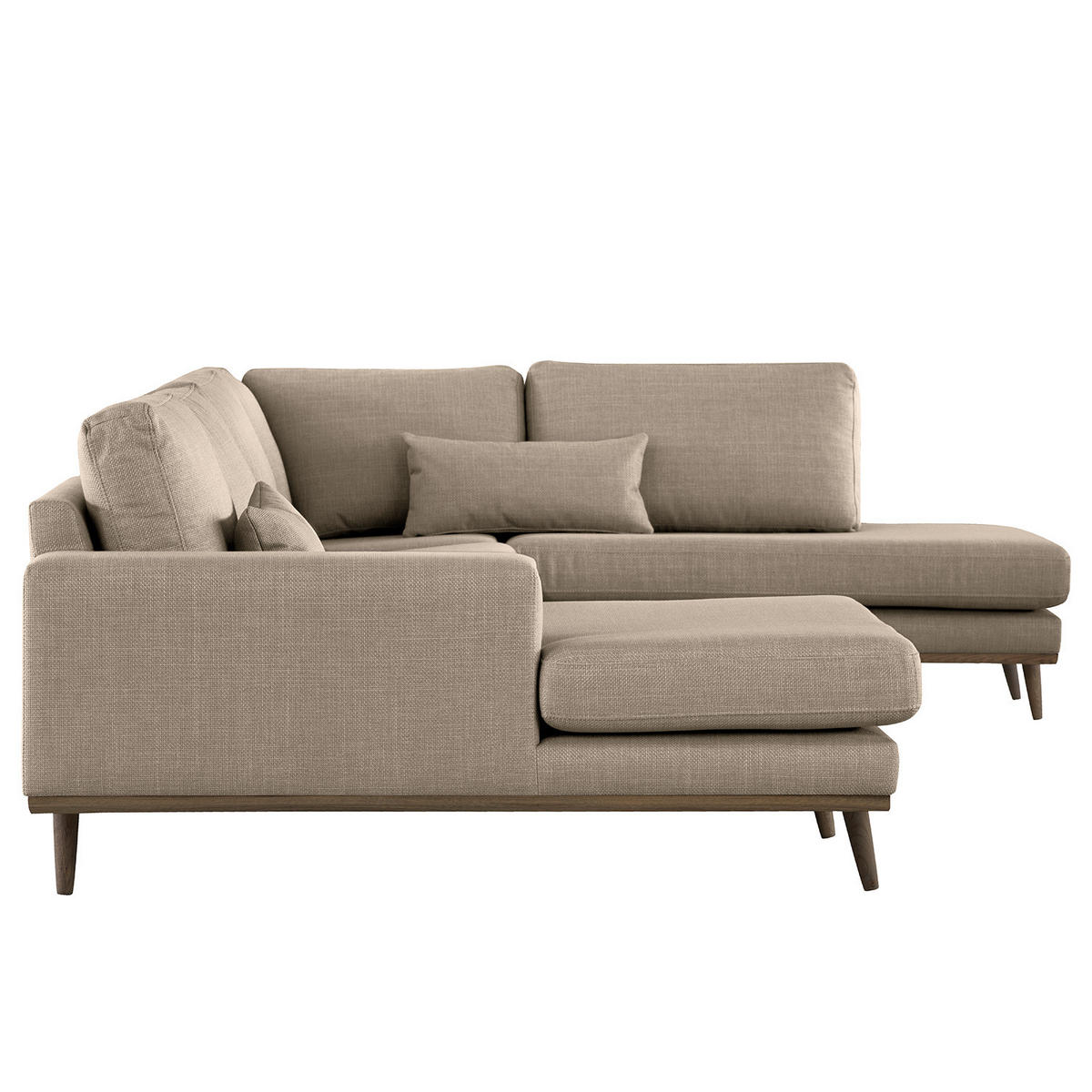 WOHNLANDSCHAFT mit Longchair - Taupe/Eichefarben, Eichenholz/Textil (371/81/219cm) - home24