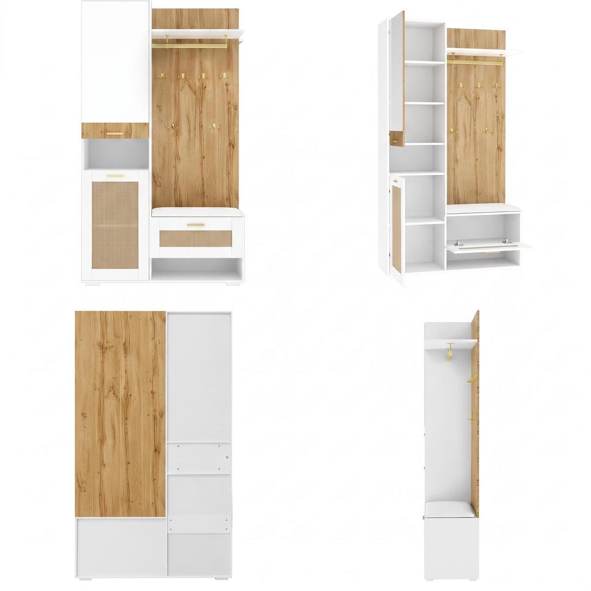 FLUR-SET mit Spiegel, Schuhschrank, Wandgarderobe, LED-Beleuchtung - Dunkelgrau, Holz/Metall (38/190/110cm) - Meubles Cosy