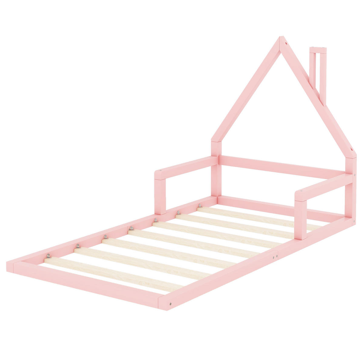 HAUSBETT 90/200 cm Rosa Hausform aus Kiefer massiv - Rosa, Holz (90/200cm) - OKWISH