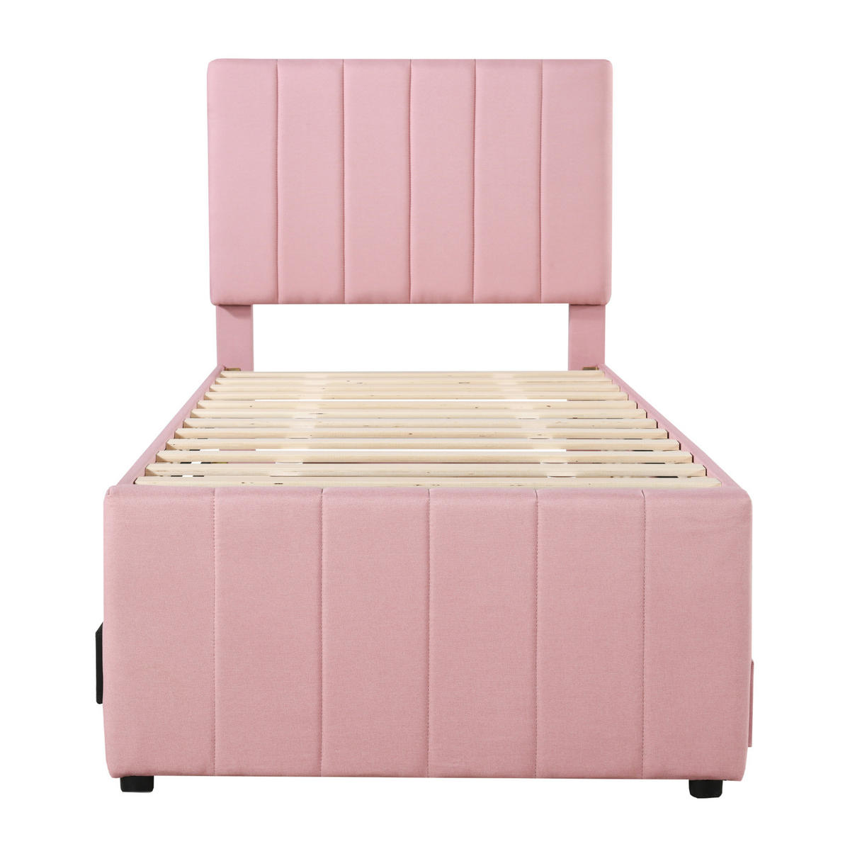 POLSTERBETT 90/200 cm Rosa mit Rollbett, 3 Schubladen & verstellbarem Kopfteil - Pink, Textil (90/200cm) - BEAOK