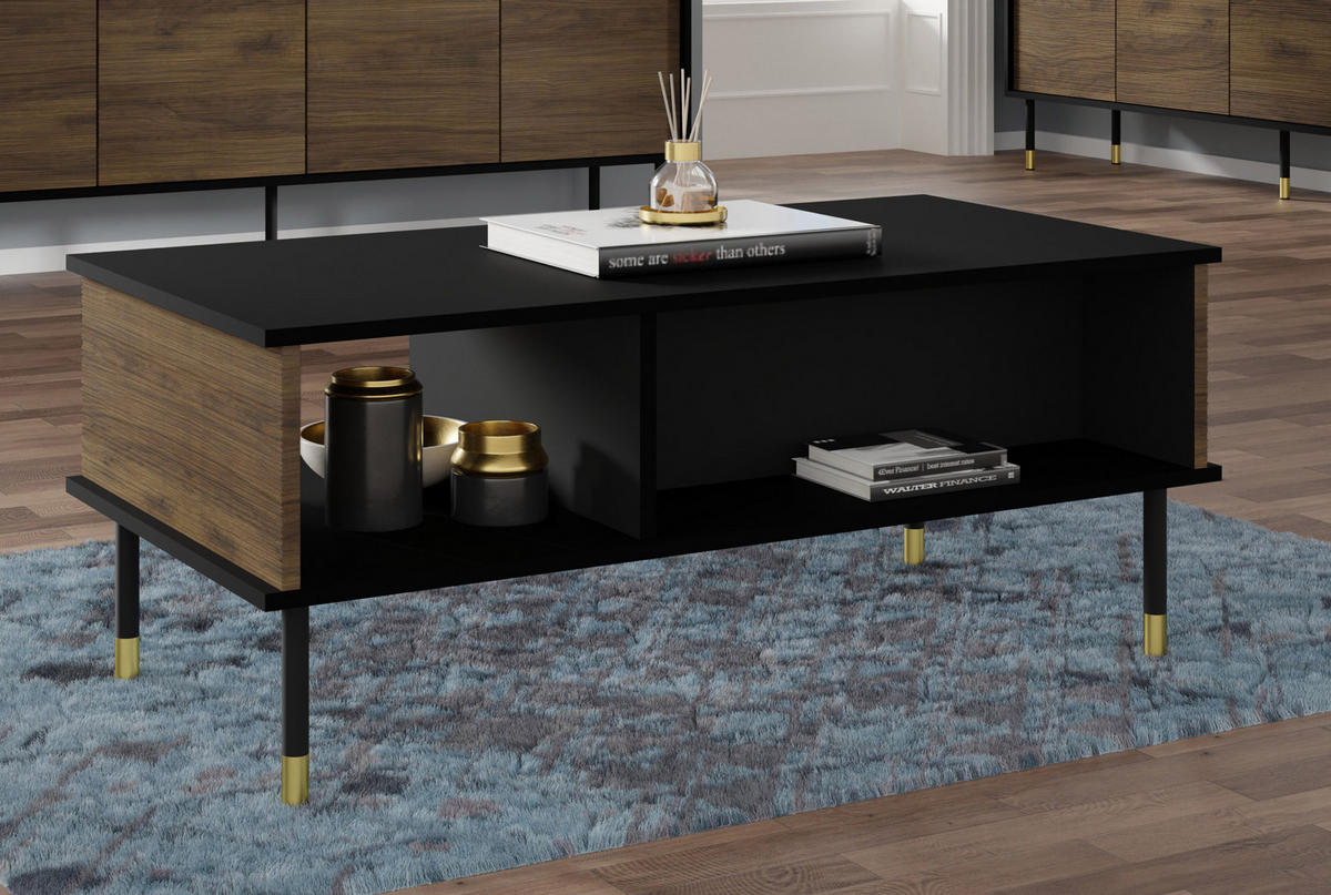 COUCHTISCH Schwarz, Eiche, Gold 110/45/55 - Schwarz, Holzwerkstoff (55/110/45cm) - RAUMHIRSCH FURNITURE