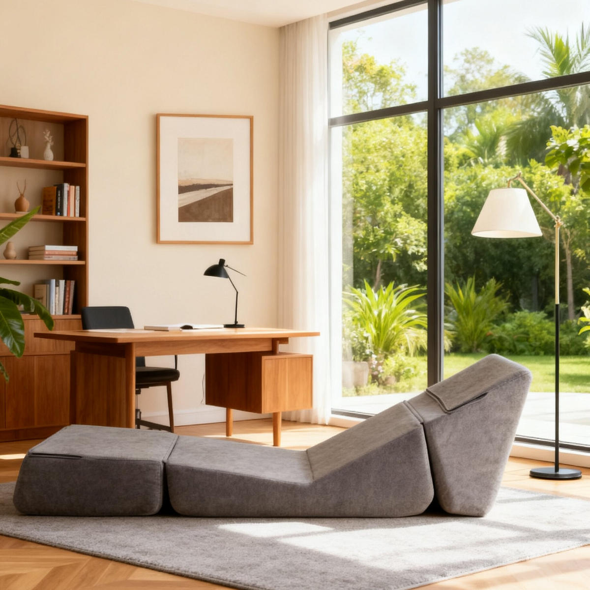 KLAPPBARES Schlafsofa Stoff mit 3-in-1-Funktion Grau 81/90,7/71 cm - Grau, Textil (90.7/71/81cm) - Redom