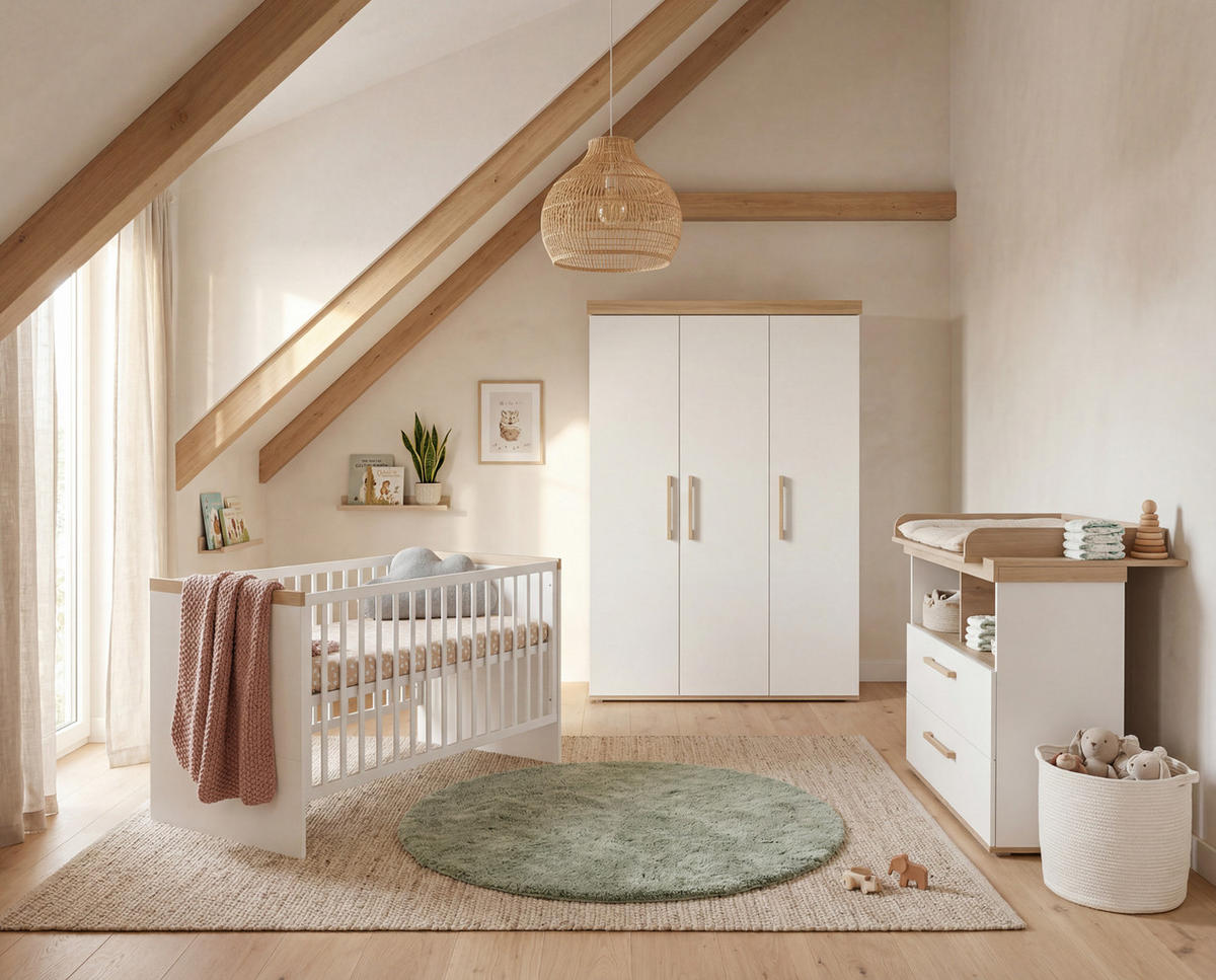 BABYZIMMER-SET Jimmy 3-teilig - Weiß, Holzwerkstoff (138/195/53cm) - Roba