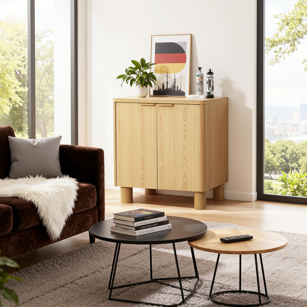 MODERNES Sideboard Wohnzimmer, Kommode mit 2 Türen | B72 x T39,5 x H75 cm - Eichefarben/Braun, Holz (72/75/39.5cm) - Hometopia