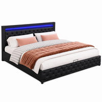 POLSTERBETT mit Bettkasten und LED 180x200 cm PU Black - Schwarz, Metall (180/200cm) - Meubliv