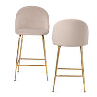 BARHOCKER 2er Set Samt Lehne Goldgestell Skandi-Stil Gepolstert, Beige 50x50x102 cm - Beige/Goldfarben, Textil/Metall (50/102/50cm) - KADIMA DESIGN