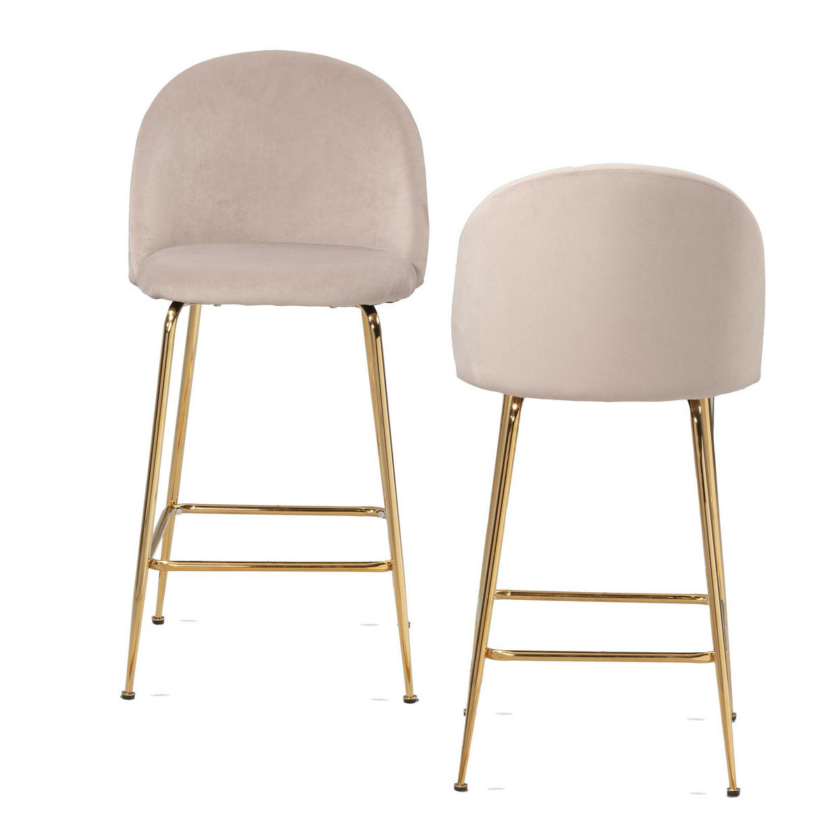 BARHOCKER 2er Set Samt Lehne Goldgestell Skandi-Stil Gepolstert, Beige 50x50x102 cm - Beige/Goldfarben, Textil/Metall (50/102/50cm) - KADIMA DESIGN