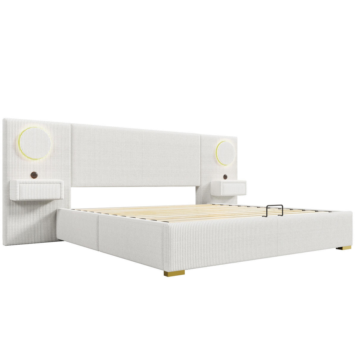 POLSTERBETT 180x200 cm in Beige mit LED-Kopfteil, USB-Anschlüssen und Stauraum - Beige, Textil (180/200cm) - IVMEU