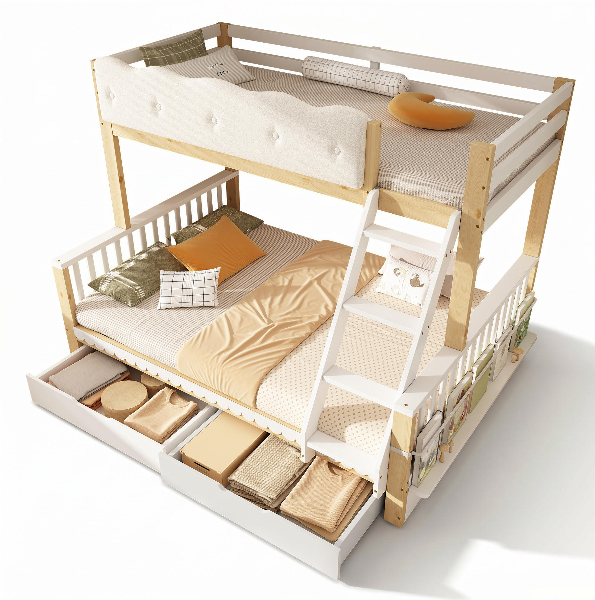 ETAGENBETT 90/200 cm und 140/200 cm Weiß & Eiche mit Schubladen ohne Matratze - Weiß, Holz (140/200cm) - MIVRAY