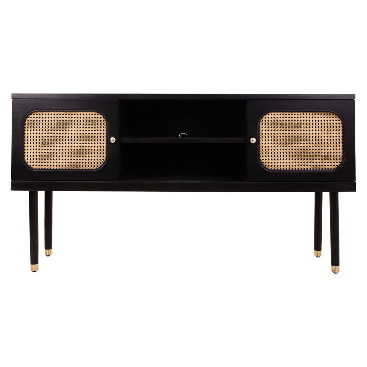 SIDEBOARD aus Holz und Bambusgitter mit zwei Türen, schwarz, 153x38x81 cm - Schwarz, Holz (152.5/81/38cm) - Wanderlust