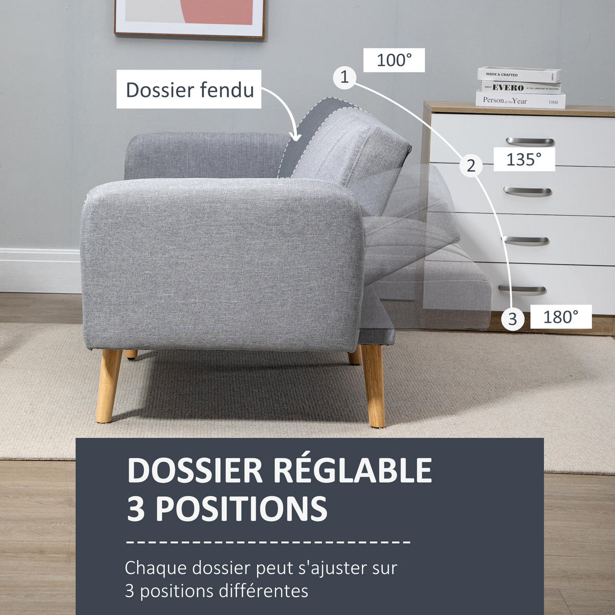 SCHLAFSOFA 2er-Sitz DE-14543 mit 3-fach verstellbarer Rückenlehne Grau - Hellgrau, Holzwerkstoff (173/73/75cm) - ComfortXL