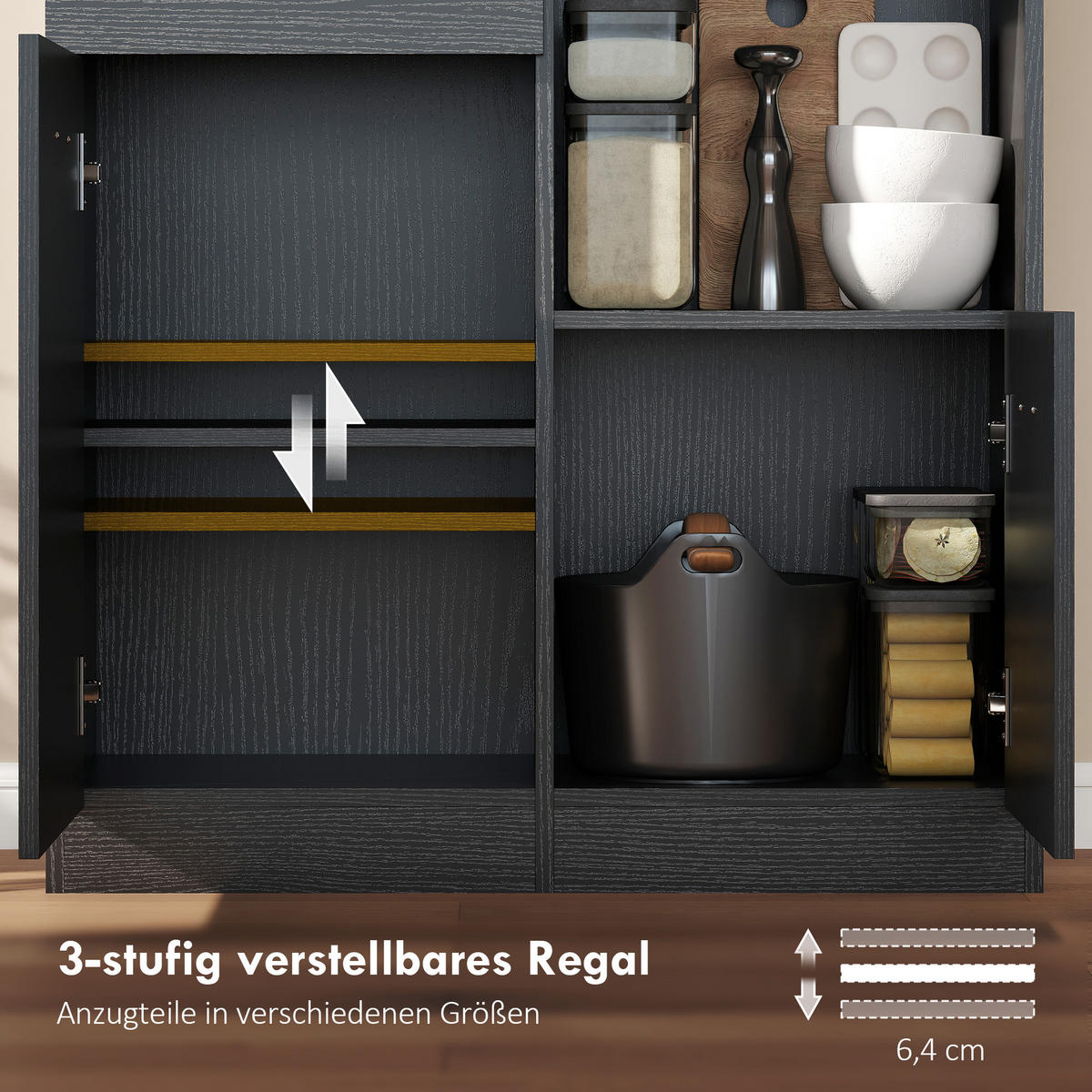 BUFFET DE-08698 Buffet mit Soft-Close Türen Schwarz - Schwarz, Holzwerkstoff (35/180/80cm) - ComfortXL