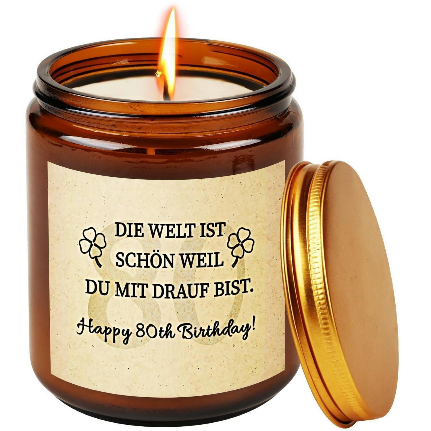 DUFTKERZE im Glas Lavendel 80. Geburtstag - Braun, Paraffin (6cm)