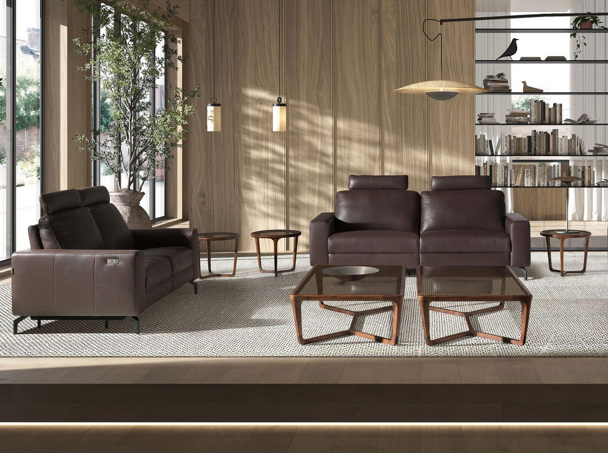 SOFA 2-Sitzer-Relax aus schokoladenbraunem Leder 166/98/89 cm - Dunkelbraun/Schwarz, Leder/Metall (166/89/98cm) - ANGEL CERDA