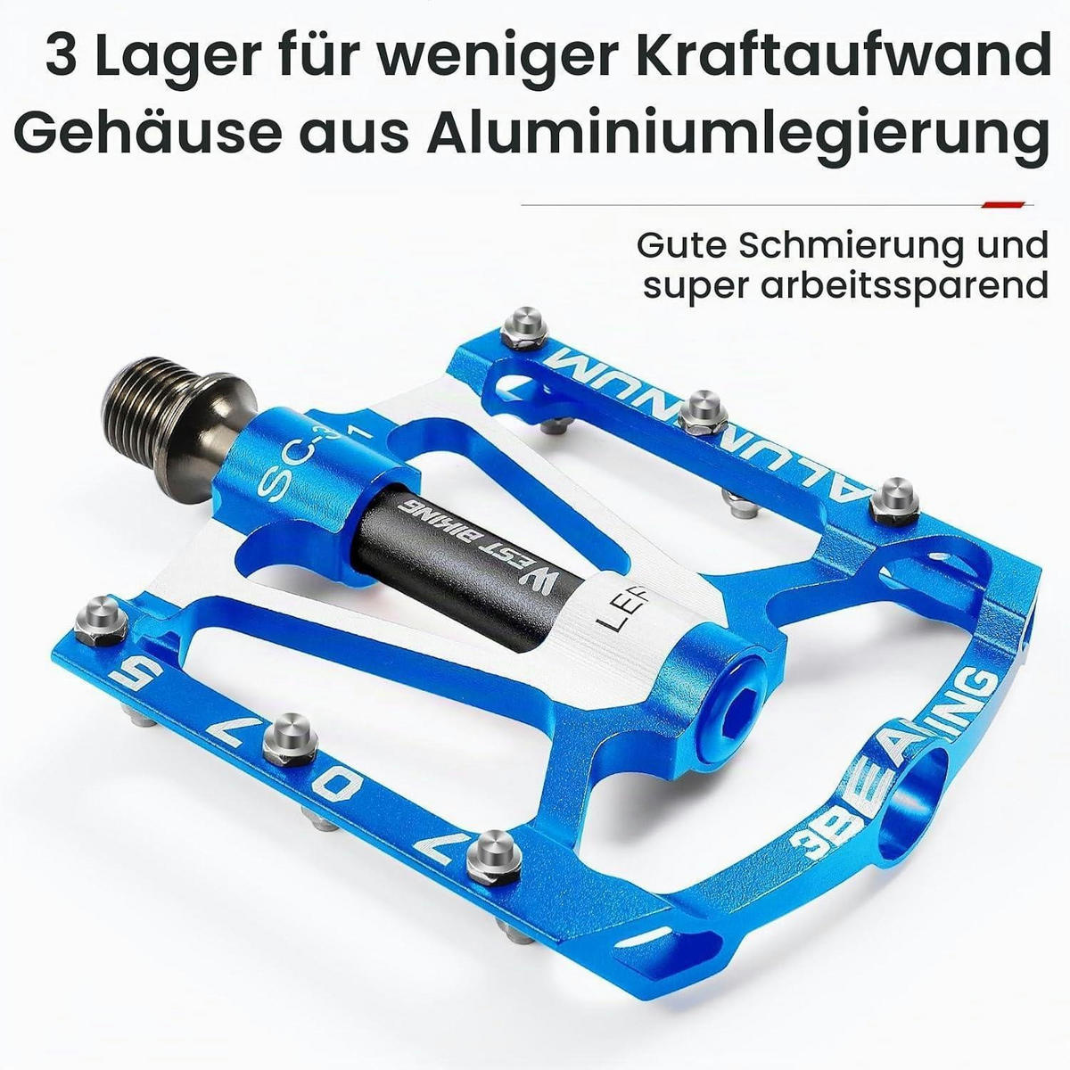 FAHRRADPEDALE Aluminium CNC blau 9/16 Zoll rutschfest 3 Dichtlager - Blau, Metall (10/1.5/10cm)