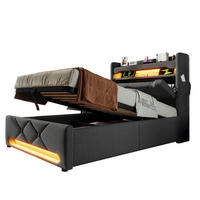 BETT mit LED, USB und Stauraum 90x200 cm Leinen Grau - Grau, Metall (90/200cm) - Meubliv