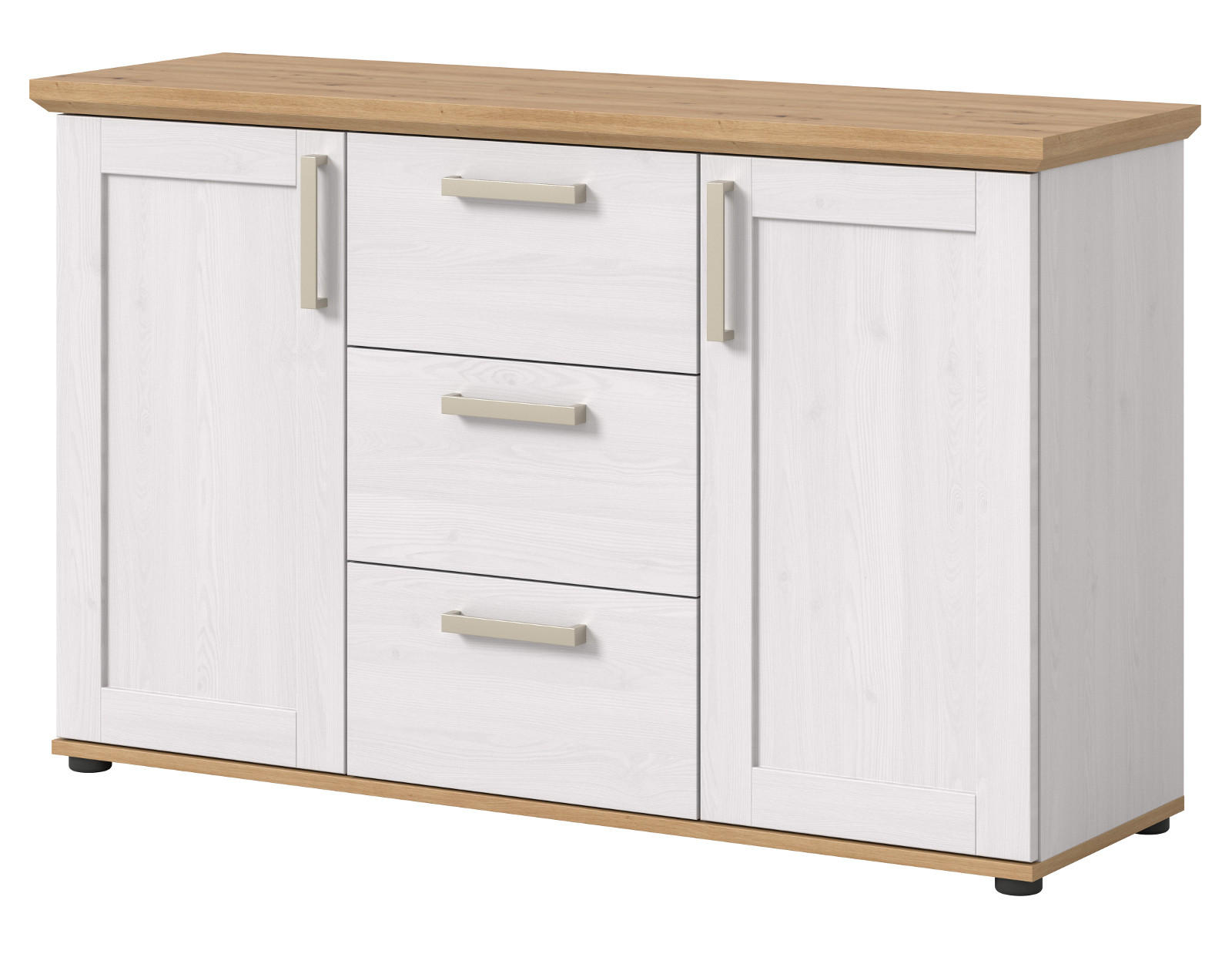 SIDEBOARD weiß Lärche, Eiche Artisan 129 cm, Kommode im Landhaus-Stil - Silberfarben/Schwarz, Holzwerkstoff/Kunststoff (129/80/40cm) - Inn.Furn