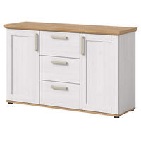 SIDEBOARD weiß Lärche, Eiche Artisan 129 cm, Kommode im Landhaus-Stil - Silberfarben/Schwarz, Holzwerkstoff/Kunststoff (129/80/40cm) - Inn.Furn