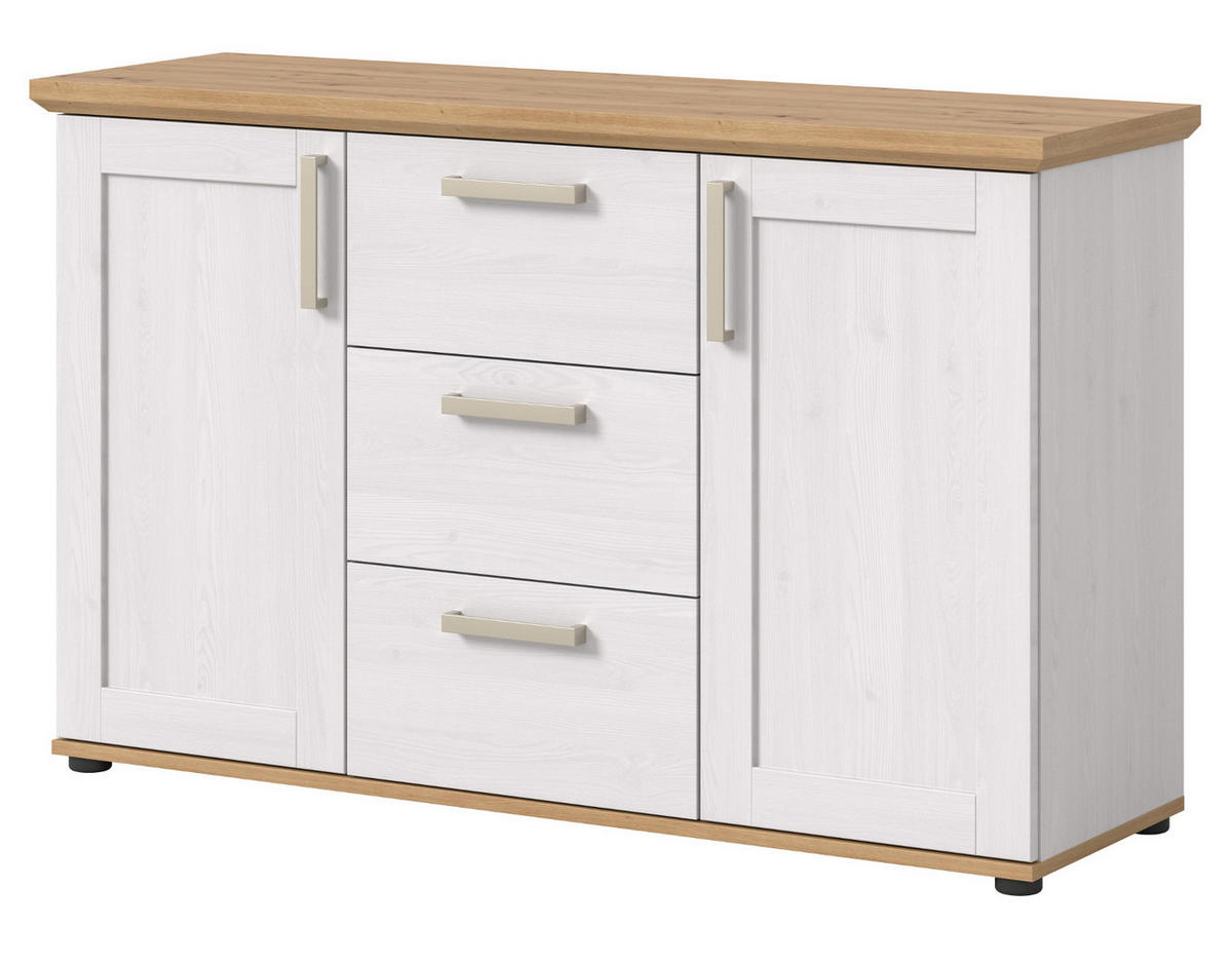 SIDEBOARD weiß Lärche, Eiche Artisan 129 cm, Kommode im Landhaus-Stil - Silberfarben/Schwarz, Holzwerkstoff/Kunststoff (129/80/40cm) - Inn.Furn