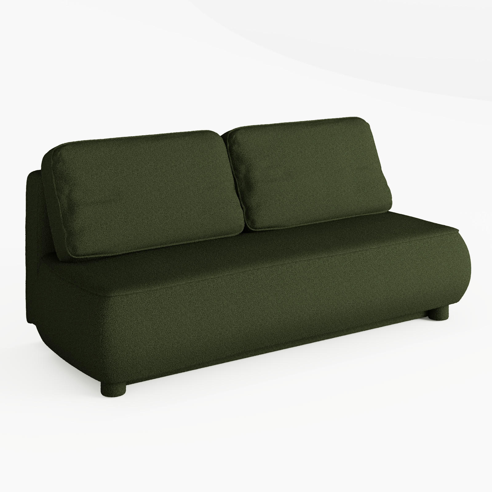SOFA LUMIO Grün Bouclé-Stoff mit Schlaffunktion und Bettkasten - Olivgrün, Holz (209/96/96cm) - Barchello