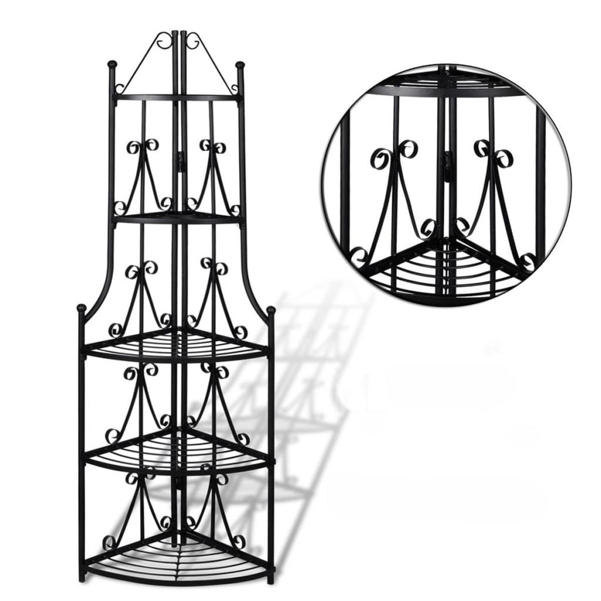 PFLANZENTREPPE Blumenregal Standregal Eckregal Schwarz - Schwarz, Metall (36/160/36cm) - vidaXL