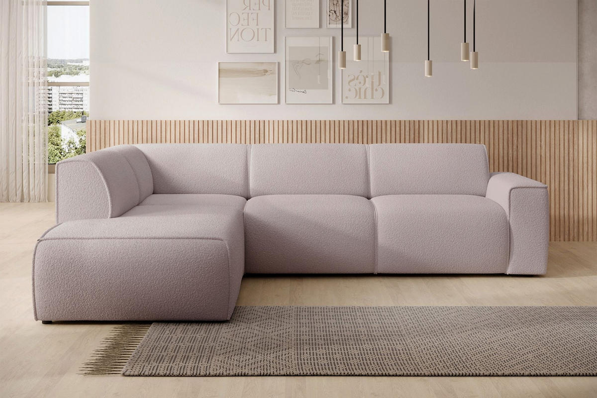 ECKSOFA Bouvi Hellbeige links - Ecru/Schwarz, Kunststoff/Textil (292/220cm) - Selsey